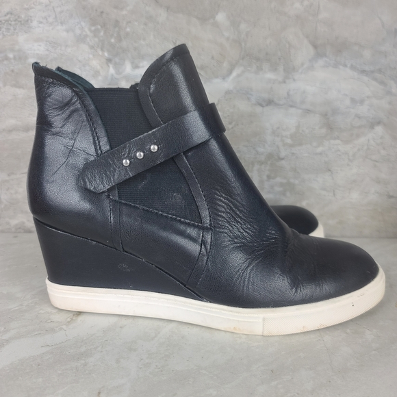 Linea Paolo Black Leather Freshton High Top Wedge Sneakers 8 - Picture 2 of 12